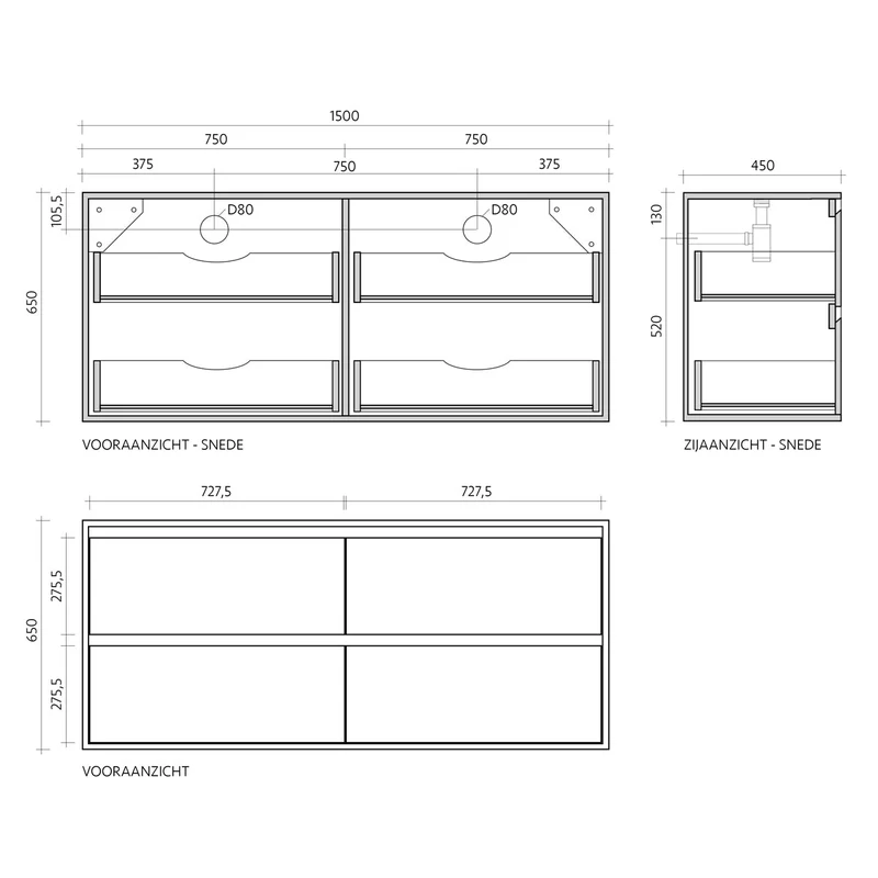 Mobiliario de baño - Lavabo Terrazo Blanco George - Abedul - (150 cm) - ANN