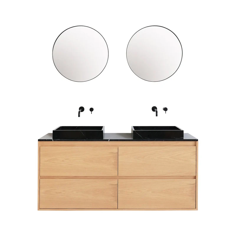 Mobiliario de baño - Roble - Lavabo - Mármol negro - George - (150 cm) - ANN