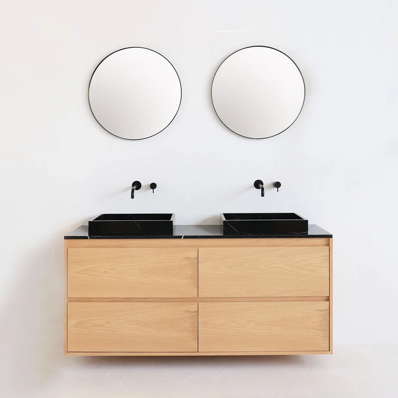Mobiliario de baño - Roble - Lavabo - Mármol negro - George - (150 cm) - ANN
