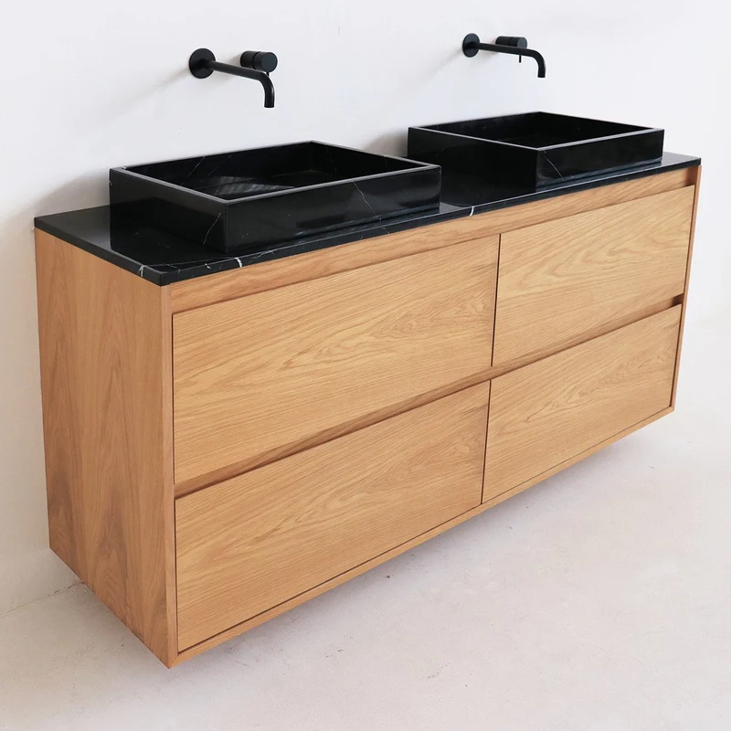 Mobiliario de baño - Roble - Lavabo - Mármol negro - George - (150 cm) - ANN