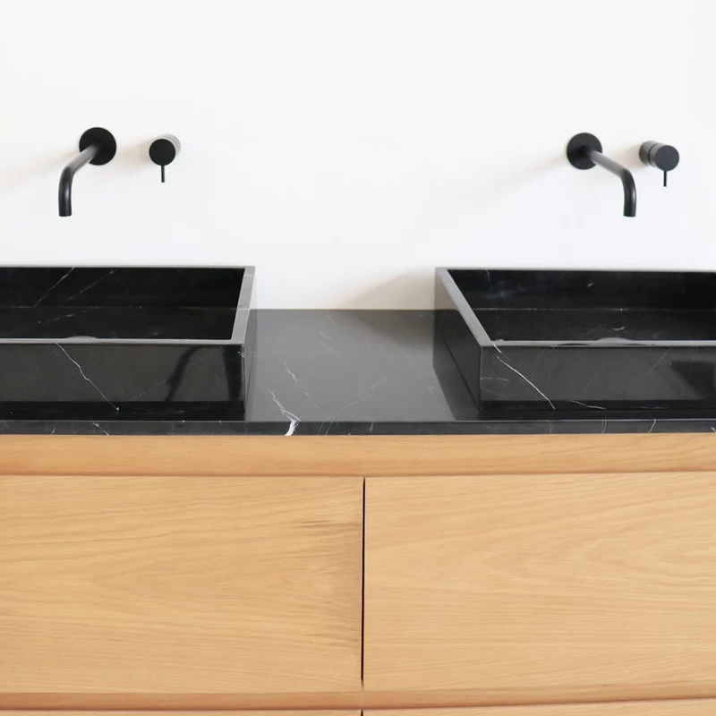 Mobiliario de baño - Roble - Lavabo - Mármol negro - George - (150 cm) - ANN