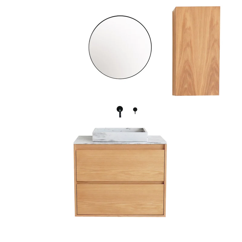 Mobiliario de baño - Mármol blanco - Lavabo George - Roble - (80 cm) - ANN