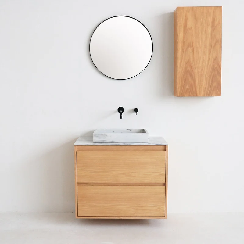 Mobiliario de baño - Mármol blanco - Lavabo George - Roble - (80 cm) - ANN