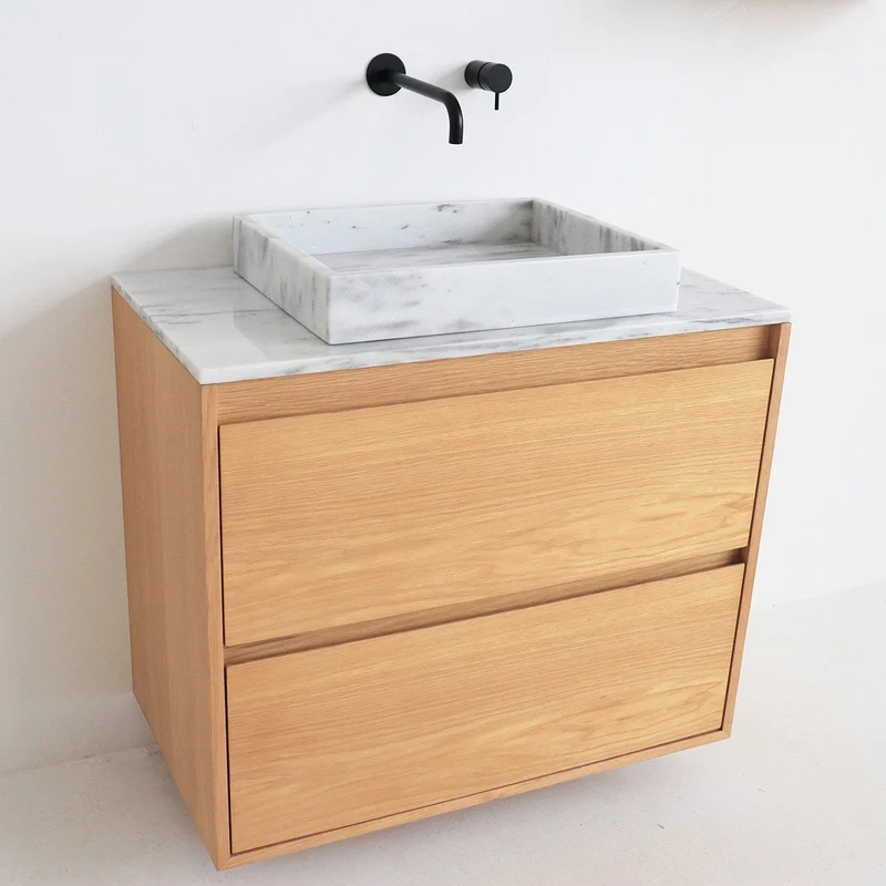 Mobiliario de baño - Mármol blanco - Lavabo George - Roble - (80 cm) - ANN