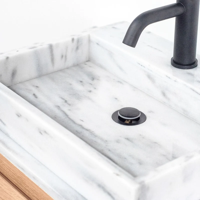Mobiliario de baño - Mármol blanco - Lavabo George - Roble - (80 cm) - ANN