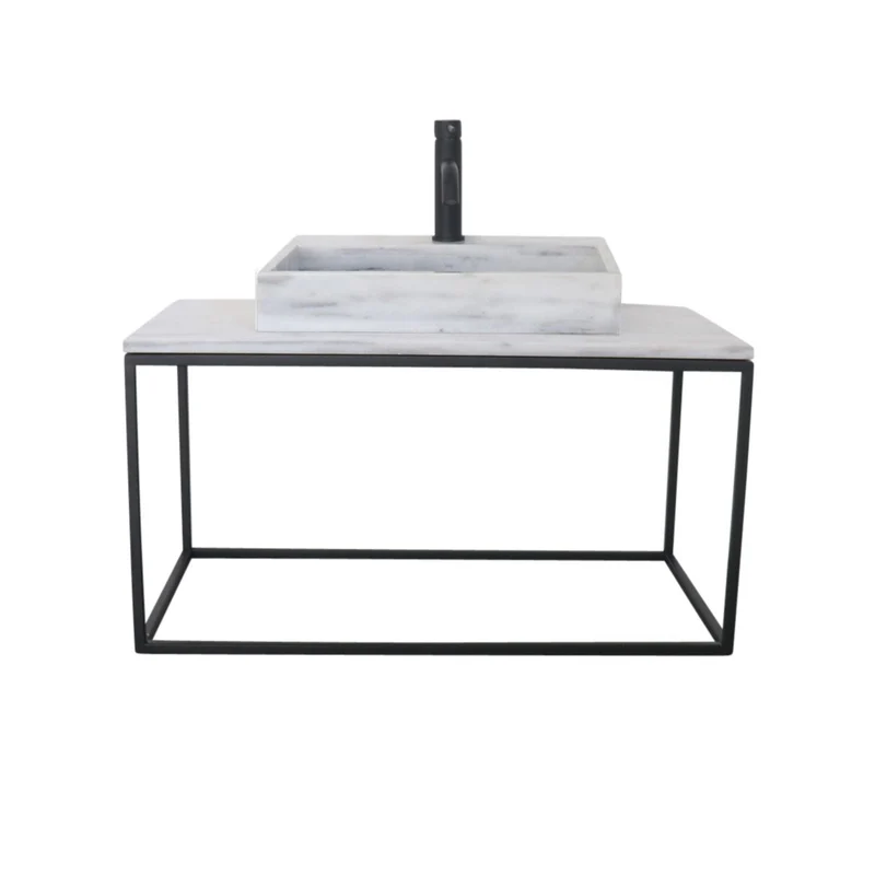 Mueble de baño industrial - Mármol negro/blanco - 1 estante - 80 cm