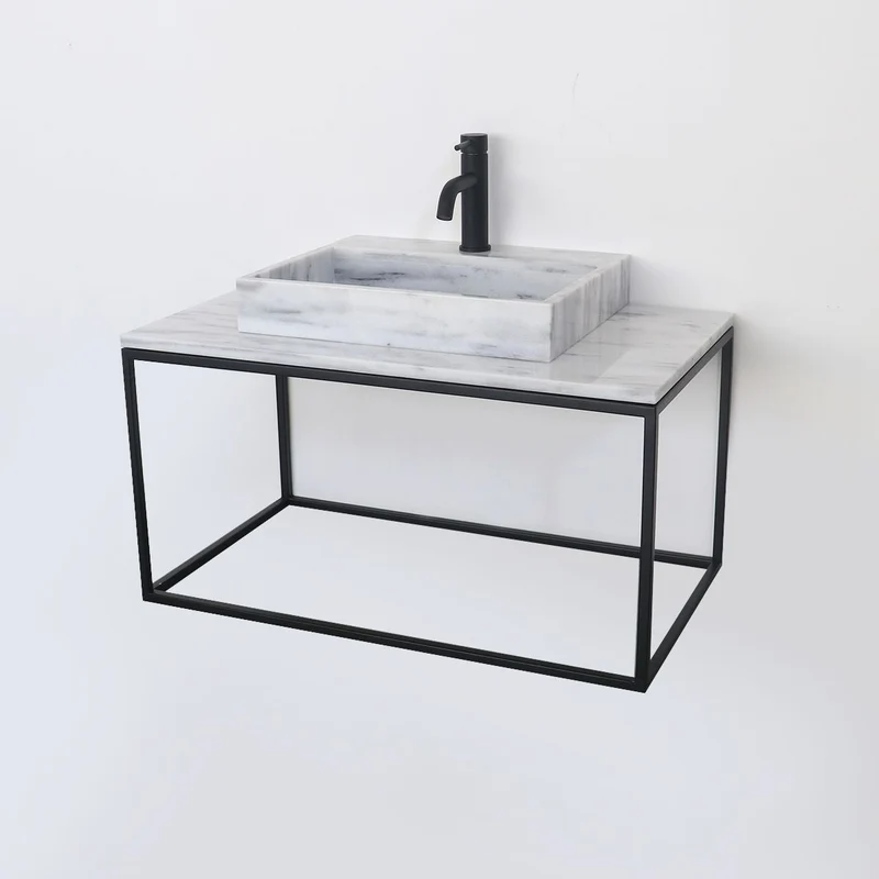 Mueble de baño industrial - Mármol negro/blanco - 1 estante - 80 cm