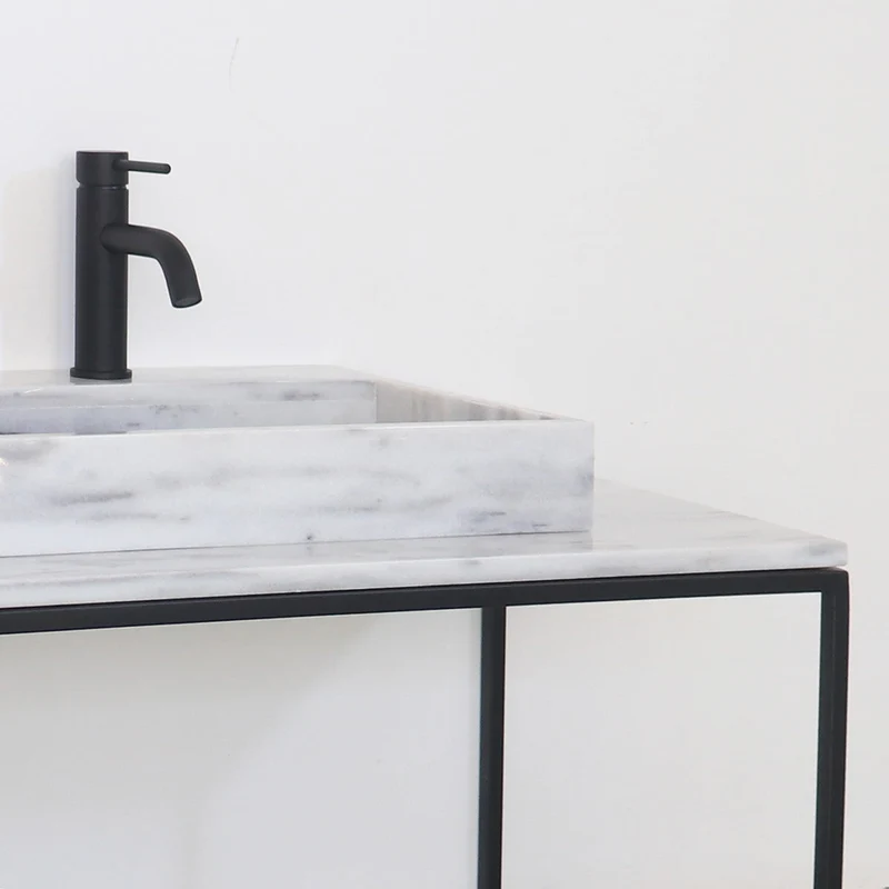 Mueble de baño industrial - Mármol negro/blanco - 1 estante - 80 cm