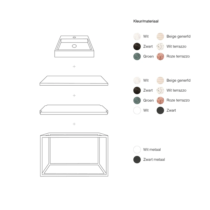 Mueble de baño industrial - Mármol negro/blanco - 1 estante - 80 cm
