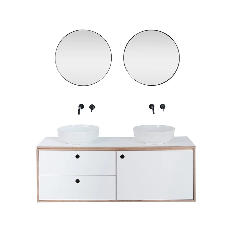 Mueble de baño flotante de madera blanca Troyes - Lavabos Alexis II