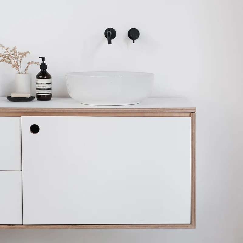Mueble de baño flotante de madera blanca Troyes - Lavabos Alexis II