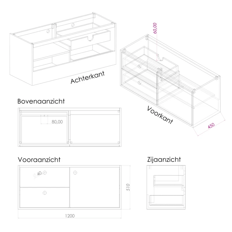 Mueble de baño blanco HPL - Cuerpo - 120cm - Troyes