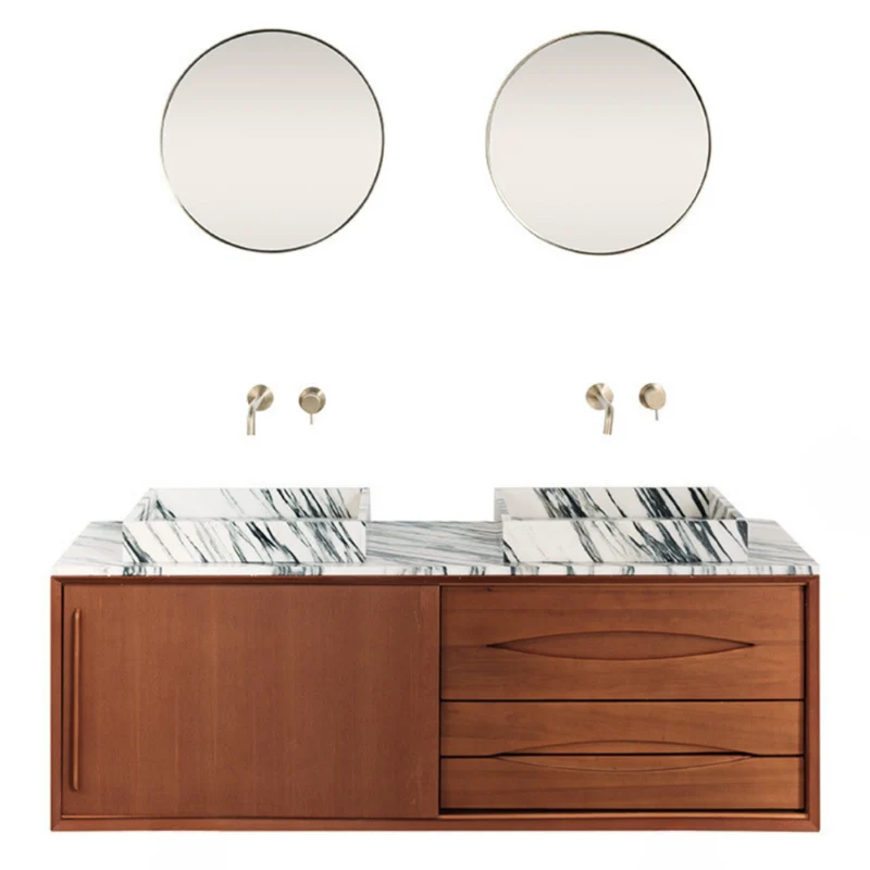 Mueble de baño Bill Teak - Lavabo/lavaplatos de mármol azul y blanco