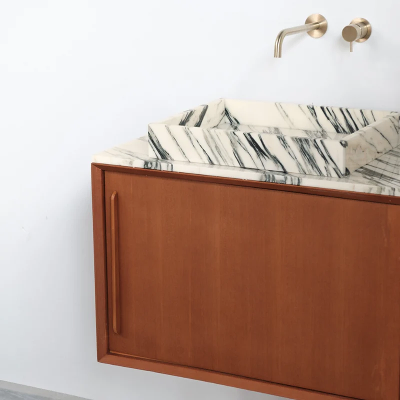 Mueble de baño Bill Teak - Lavabo/lavaplatos de mármol azul y blanco