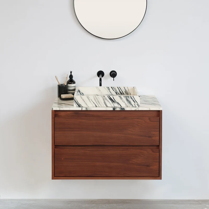 Conjunto de baño nogal Ann - Mármol azul/blanco - 80 cm