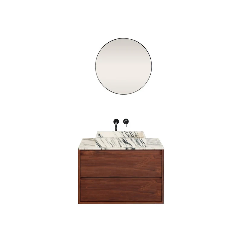 Conjunto de baño nogal Ann - Mármol azul/blanco - 80 cm