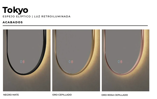 Espejo Baño Elíptico LED Retroiluminado Tokyo - Ledimex | 3 Acabados Marco