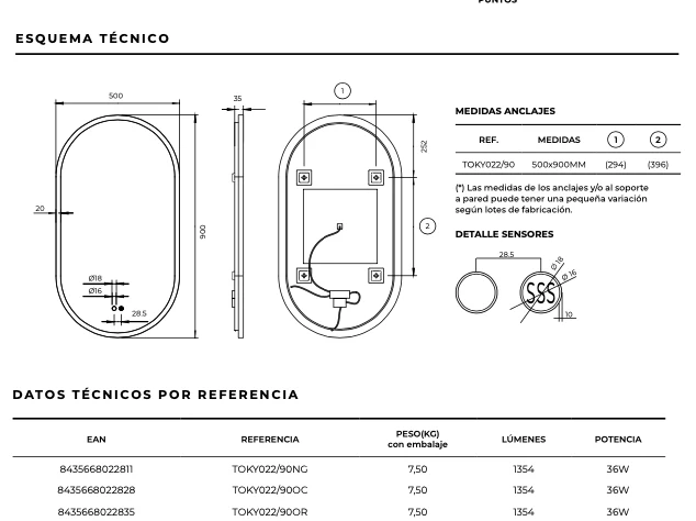 Espejo Baño Elíptico LED Retroiluminado Tokyo - Ledimex | 3 Acabados Marco