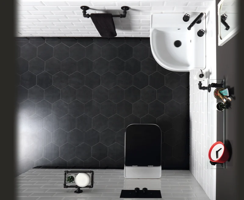 Lavabo cerámica esquinero Industrialis de estilo Industrial