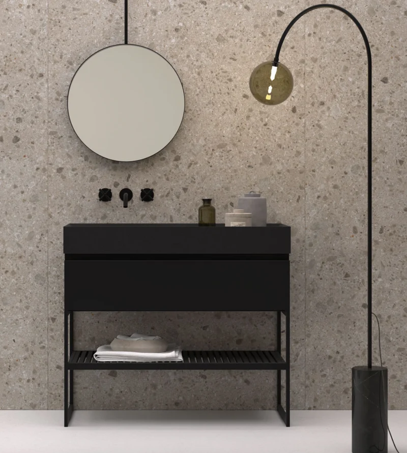 Espejo Baño Up Redondo Maderó Atelier 55 o 80cm | Estructura Metálica Industrial