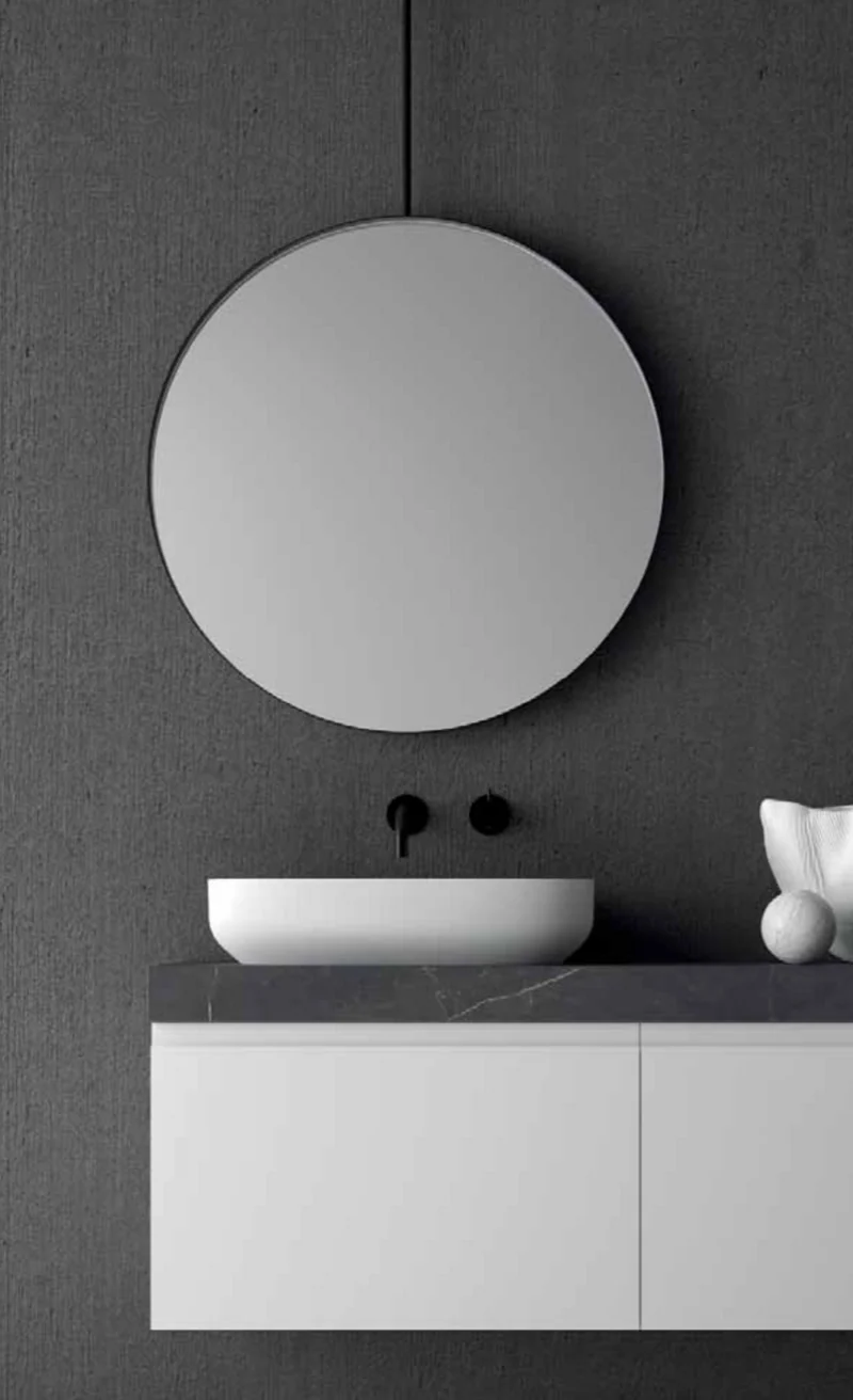 Espejo Baño Up Redondo Maderó Atelier 55 o 80cm | Estructura Metálica Industrial