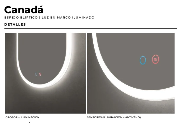 Espejo Baño Elíptico LED Marco Iluminado Canadá - Ledimex | Luz Fría 6.500K