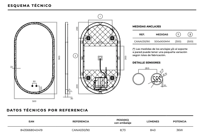 Espejo Baño Elíptico LED Marco Iluminado Canadá - Ledimex | Luz Fría 6.500K