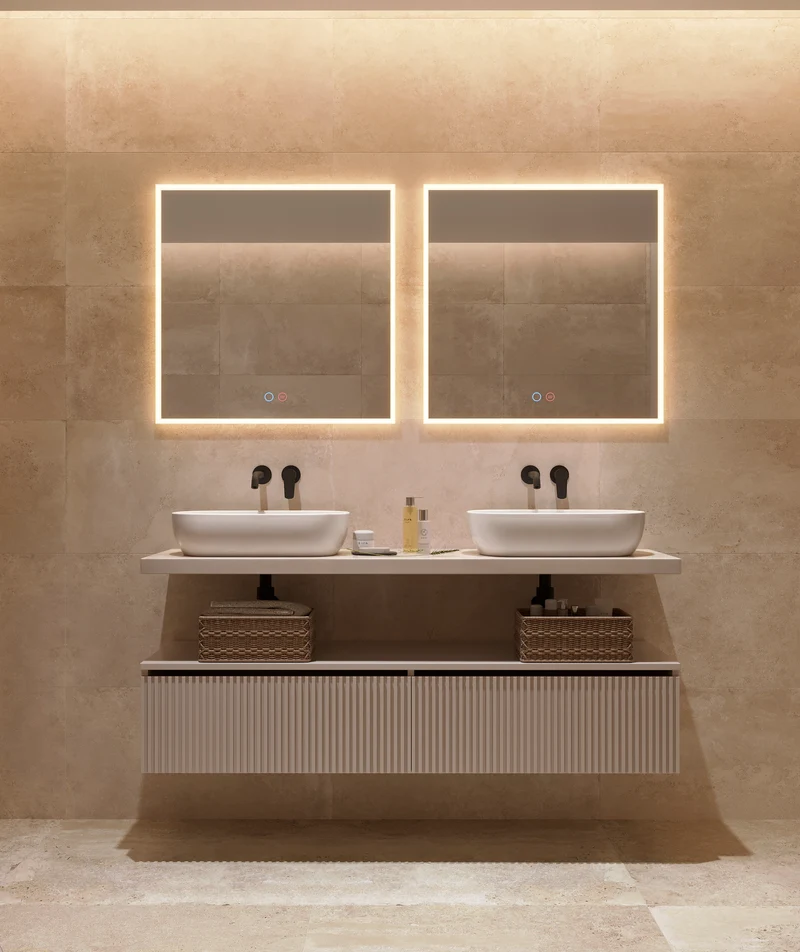 Espejo Baño Cuadrado LED Marco Iluminado Boston - Ledimex | 3-LED y Antivaho