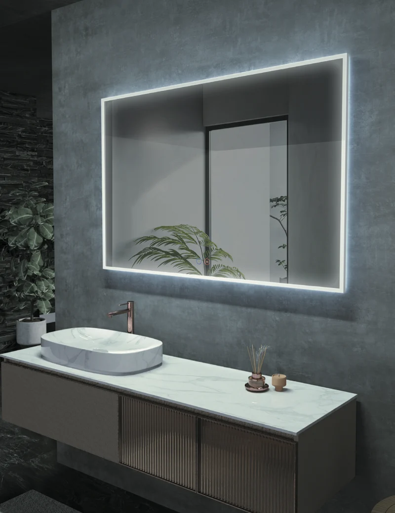 Espejo Baño Cuadrado LED Marco Iluminado Boston - Ledimex | 3-LED y Antivaho