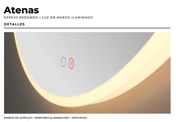 Espejo Baño Redondo LED Marco Iluminado Atenas 3-LED Antivaho - Ledimex