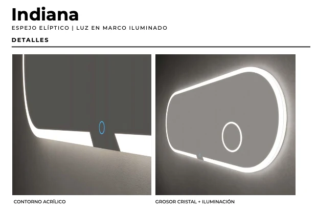 Espejo Baño Elíptico LED Marco Iluminado Indiana - Ledimex | Espejo Aumento x3