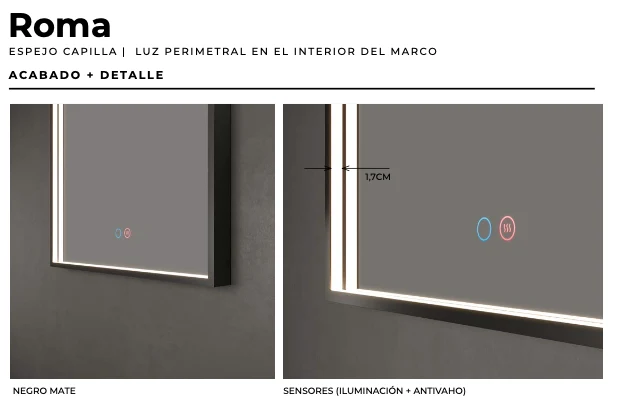 Espejo Baño Capilla LED Luz Perimetral Roma - Ledimex | 3-LED y Antivaho
