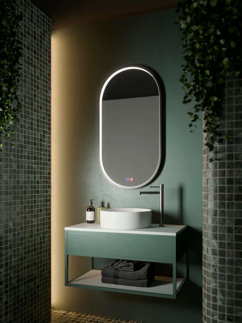 Espejo Baño Elíptico LED Luz Perimetral Rio - Ledimex | 3-LED y Antivaho