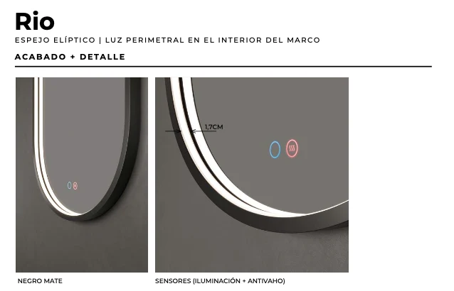 Espejo Baño Elíptico LED Luz Perimetral Rio - Ledimex | 3-LED y Antivaho