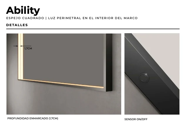 Espejo Baño Cuadrado LED Luz Perimetral Ability - Ledimex | 3-LED y Antivaho