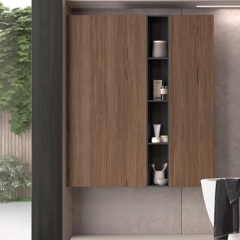 Columna de Baño Suspendida Kimono Puerta Rayada 150cm - Maderó Atelier