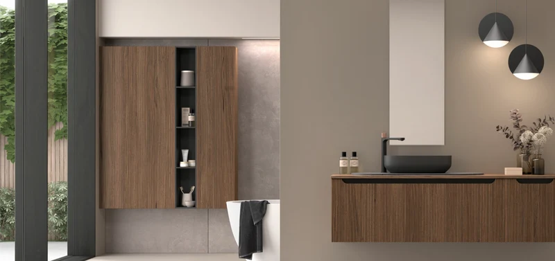 Columna de Baño Suspendida Kimono Puerta Rayada 150cm - Maderó Atelier