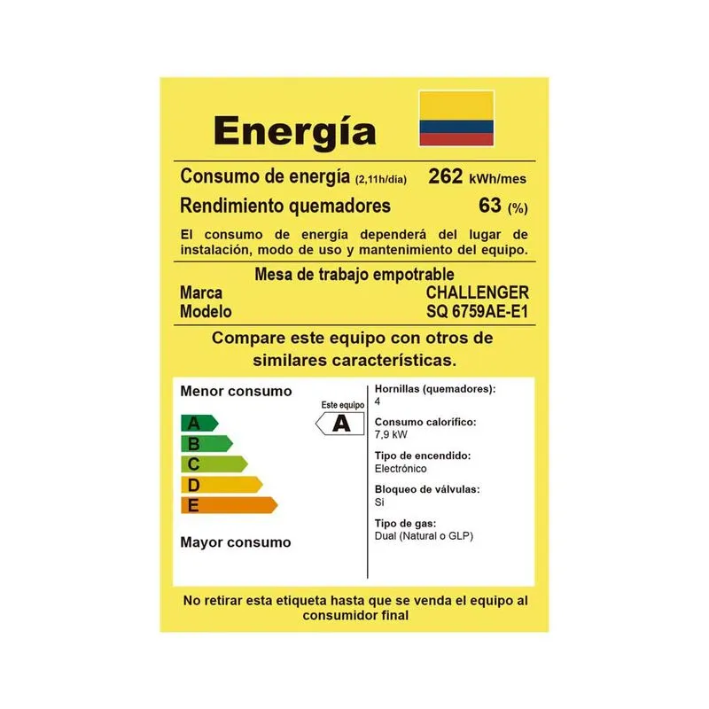 Estufa Empotrar Vidrio Negro 4 Puestos 60cm Gas Natural Challenger Sq6759