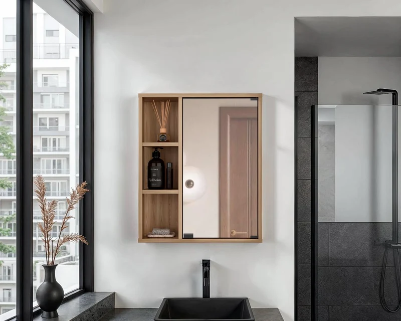 Gabinete de Baño Berkel, Fresno Europeo, con Especio para Guardar Objetos de Aseo Personal