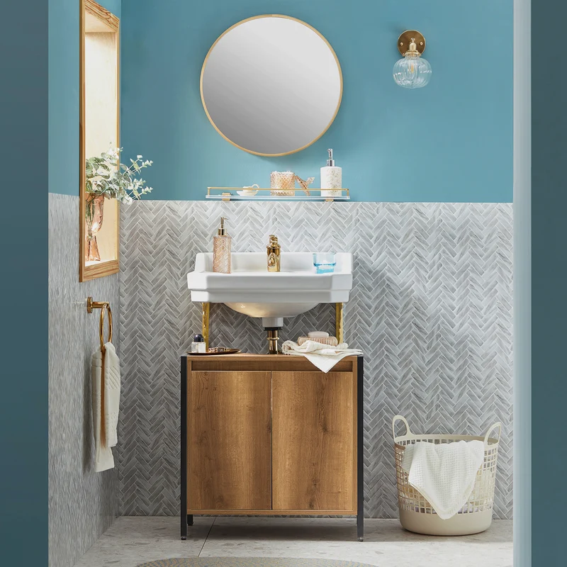 SoBuy BZR63-PF Mueble para debajo del Lavabo 1 Estante y 2 Puertas Vintage