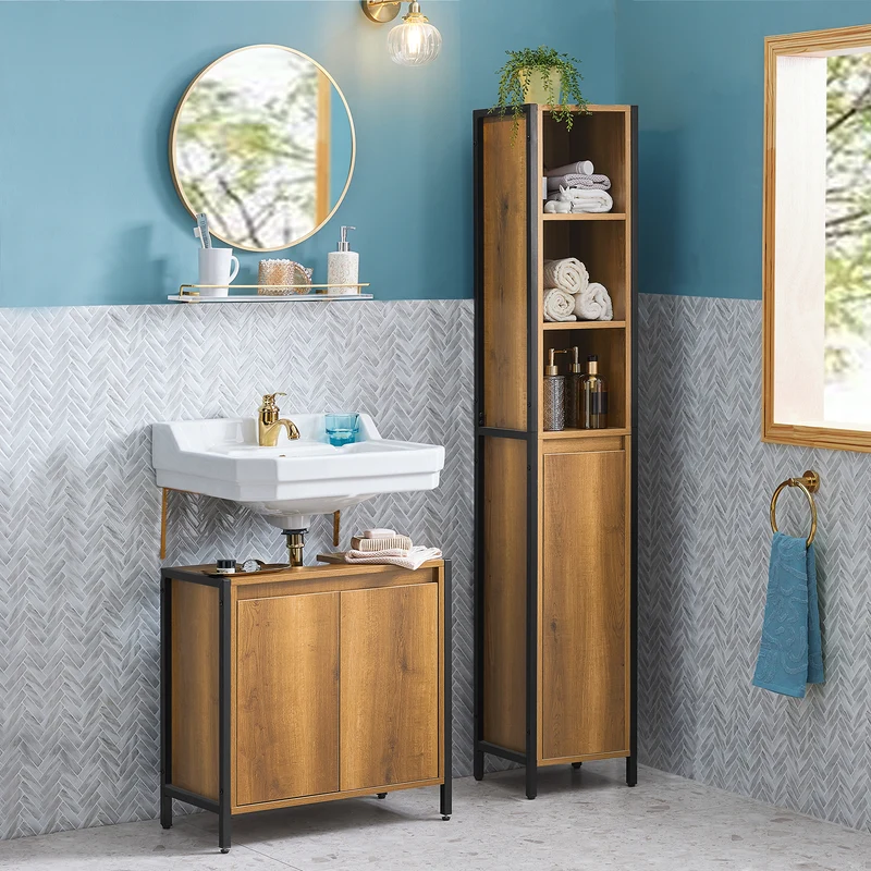 SoBuy BZR63-PF Mueble para debajo del Lavabo 1 Estante y 2 Puertas Vintage