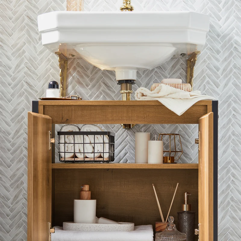 SoBuy BZR63-PF Mueble para debajo del Lavabo 1 Estante y 2 Puertas Vintage