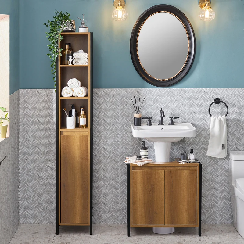 SoBuy BZR62-PF Armario alto de Baño 3 compartimentos abiertos y 1 puerta diseño vintage