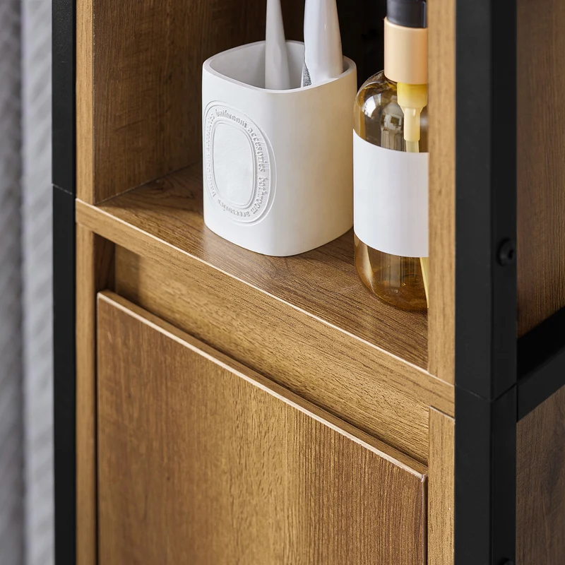 SoBuy BZR62-PF Armario alto de Baño 3 compartimentos abiertos y 1 puerta diseño vintage