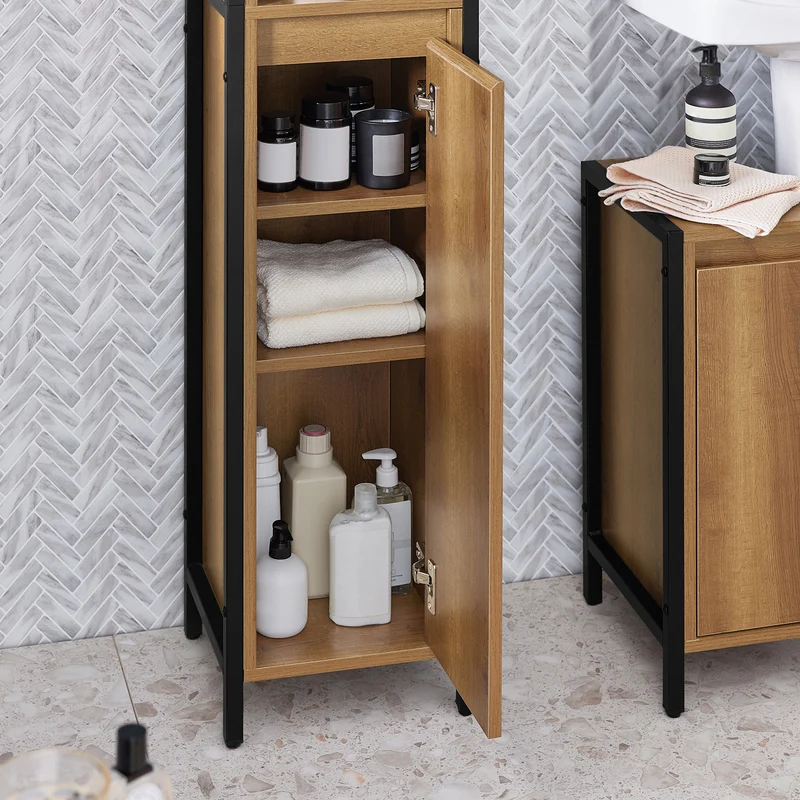 SoBuy BZR62-PF Armario alto de Baño 3 compartimentos abiertos y 1 puerta diseño vintage