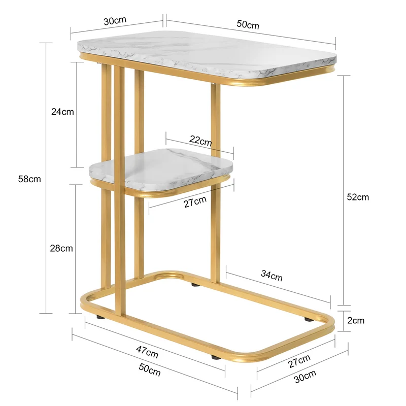 SoBuy FBT110-G Mesa Auxiliar de café con 2 Estantes Dorado