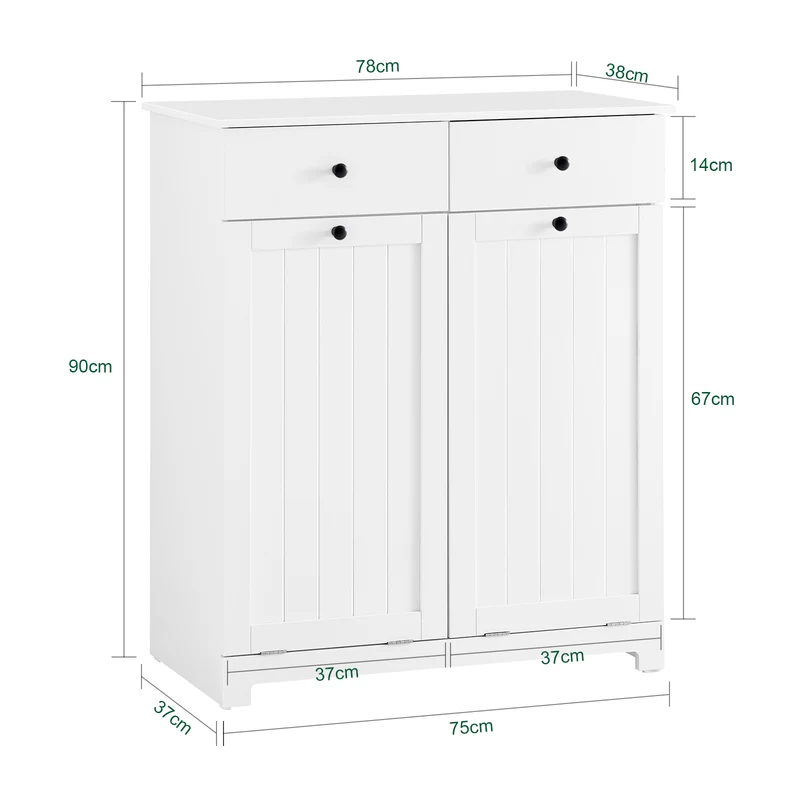 SoBuy BZR33-II-W Mueble Ropa Sucia Armario de baño con 2 Cestos para Colada y 2 cajones Blanco