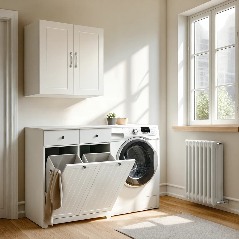 SoBuy BZR33-II-W Mueble Ropa Sucia Armario de baño con 2 Cestos para Colada y 2 cajones Blanco