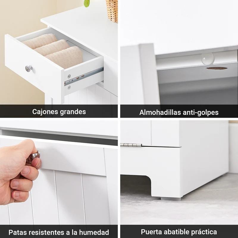 SoBuy BZR33-II-W Mueble Ropa Sucia Armario de baño con 2 Cestos para Colada y 2 cajones Blanco