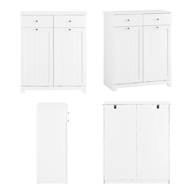 SoBuy BZR33-II-W Mueble Ropa Sucia Armario de baño con 2 Cestos para Colada y 2 cajones Blanco
